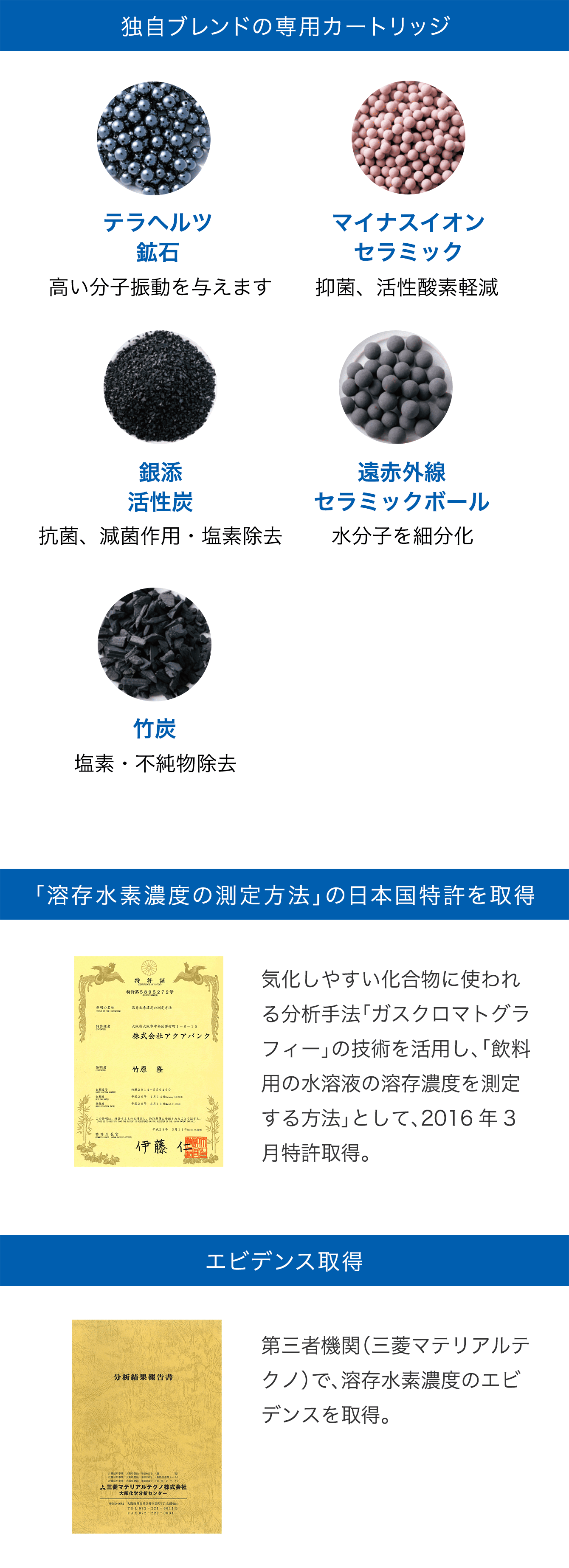 アクアバンクのウォーターサーバーは「溶存水素濃度の測定方法」の特許・溶存水素濃度に関するエビデンスも取得